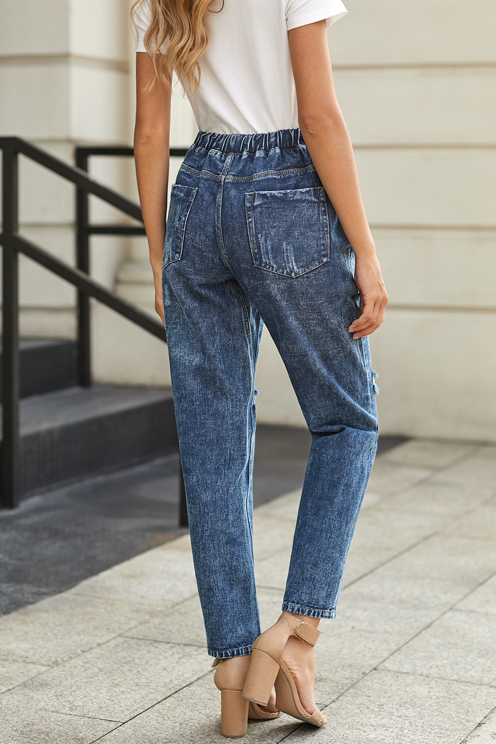 Black Gather Round Distressed Pocketed Denim Womens Jogger - US2EInc Apparel Plug Ltd. Co