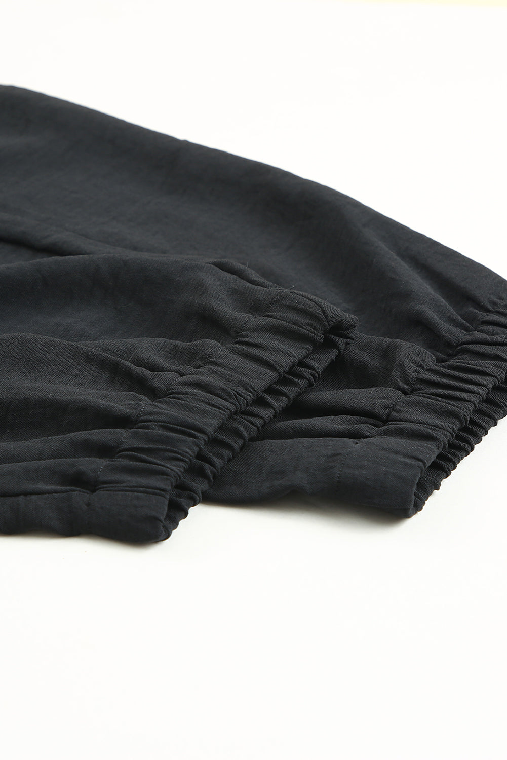 Black Solid Color Drawstring Smocked Waist Womens Pants Joggers - US2EInc Apparel Plug Ltd. Co