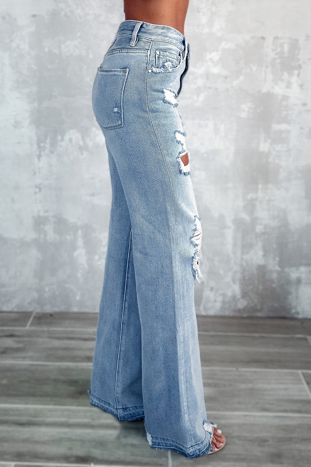 Sky Blue Vintage Distressed Ripped Wide Leg Womens  Jeans - US2EInc Apparel Plug Ltd. Co