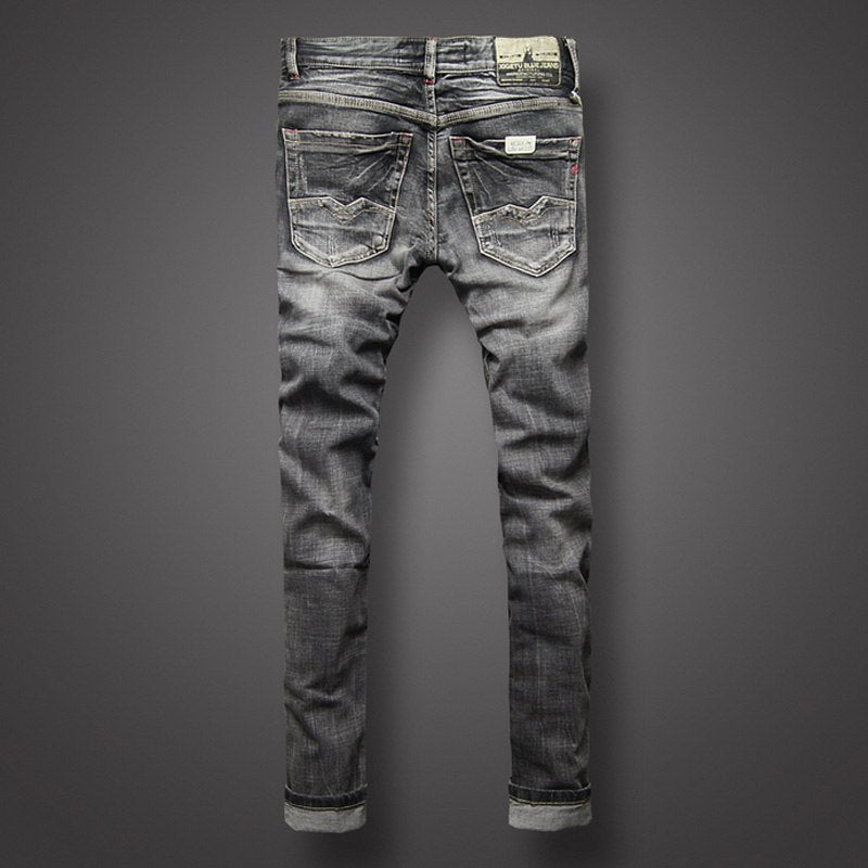 Black Gray Denim Mens Jeans Retro Design - US2EInc Apparel Plug Ltd. Co