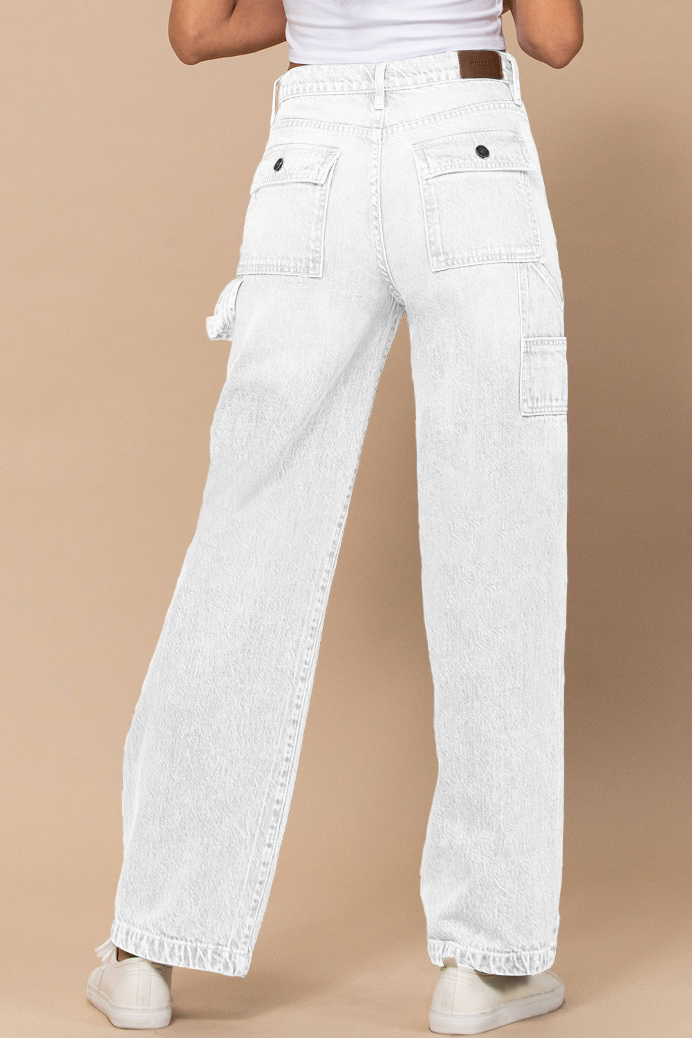 White High Waist Flap Pocket Wide-Leg Womens Jeans - US2EInc Apparel Plug Ltd. Co