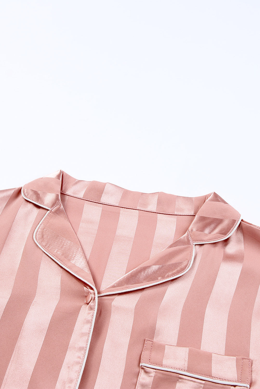 Pink Striped Print Buttoned Shirt and Drawstring Womens Shorts Lounge Set - US2EInc Apparel Plug Ltd. Co