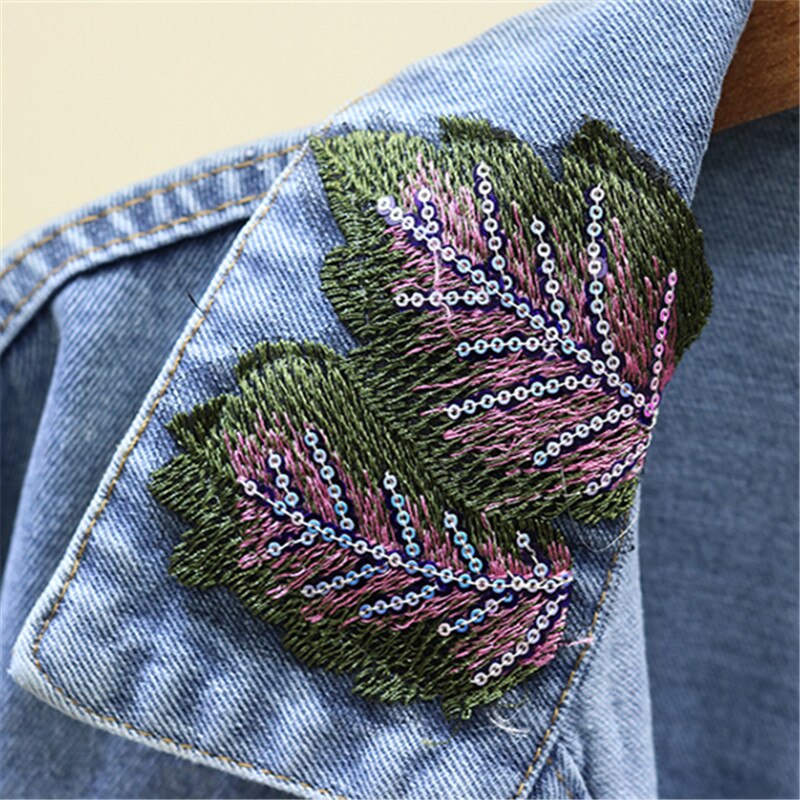 Autumn Denim Jacket Women Flowers Embroidery Sequins Jeans Coat Loose Long Sleeve Casual Student Short Clothes Streetwear H302