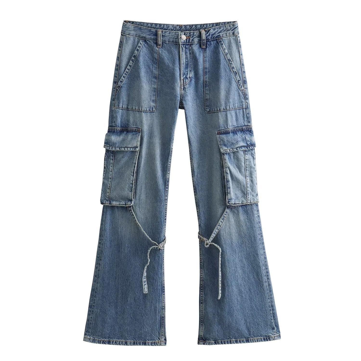 Autumn Fashion Casual High Waist Trousers Female Y2K Solid Denim Wide Leg Pants Women Long Jeans Cargo Pants