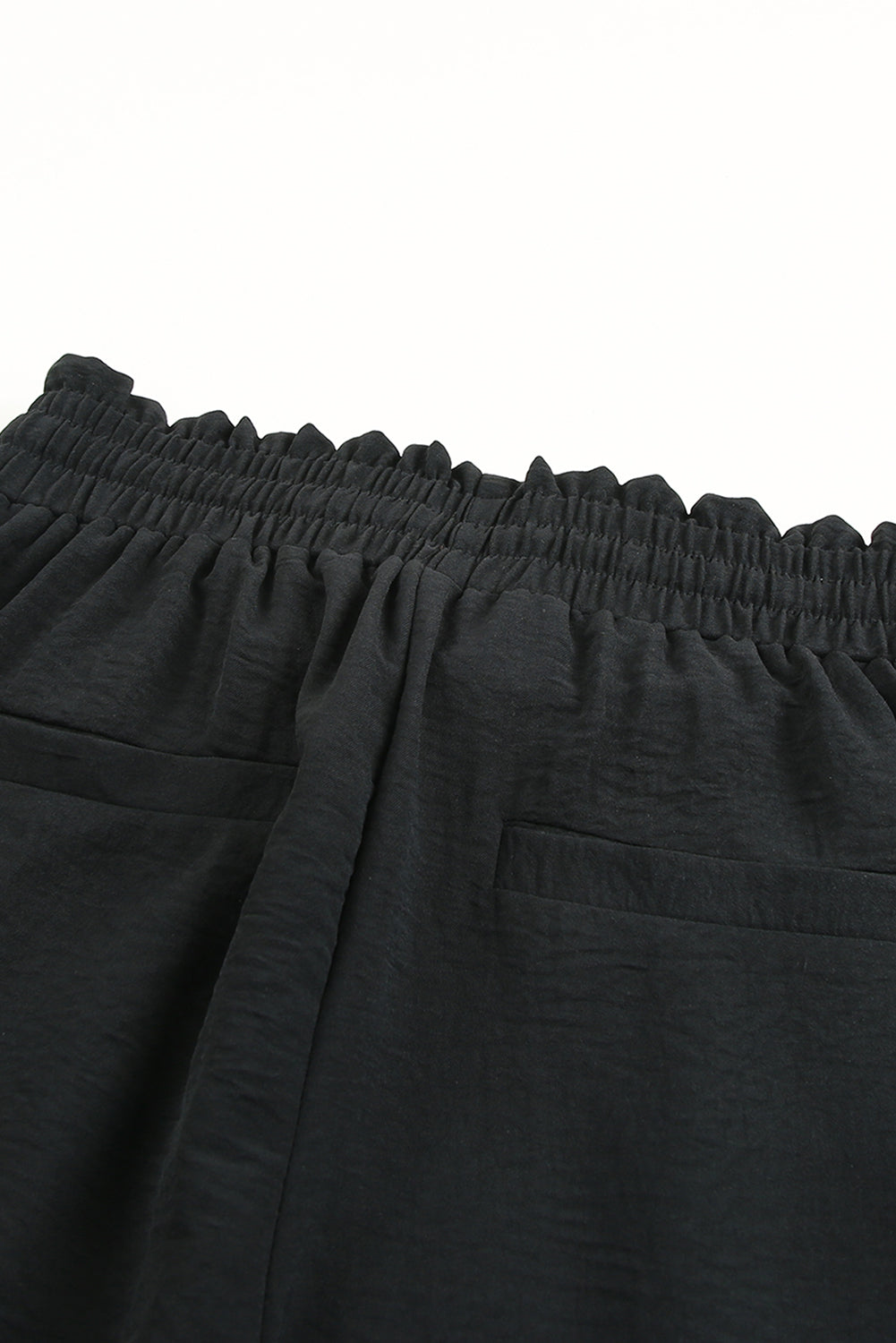 Black Solid Color Drawstring Smocked Waist Womens Pants Joggers - US2EInc Apparel Plug Ltd. Co