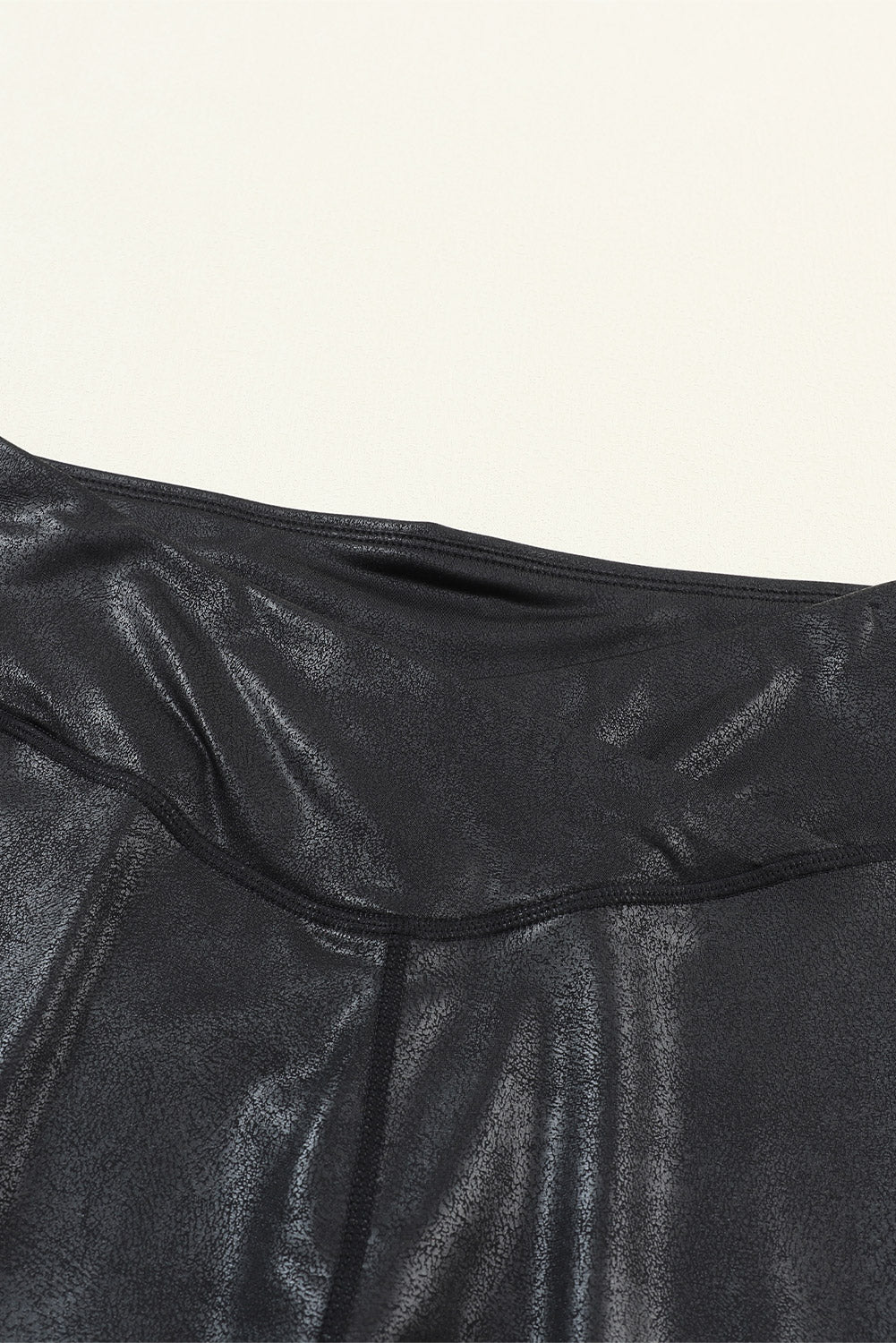 Black Crossed Dip Waist Sleek Leather Womens Leggings - US2EInc Apparel Plug Ltd. Co