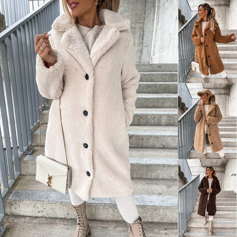 Autumn and Winter Women's Popular Wool Long Sleeve Lapel Wool Top Long Coat