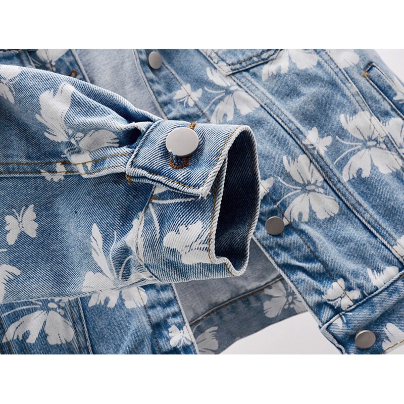 Spring Korean Fashion Butterfly Print Denim Jacket Women Blue Outerwear Casual Loose Short Jeans Jacket Coat Female Streetwear