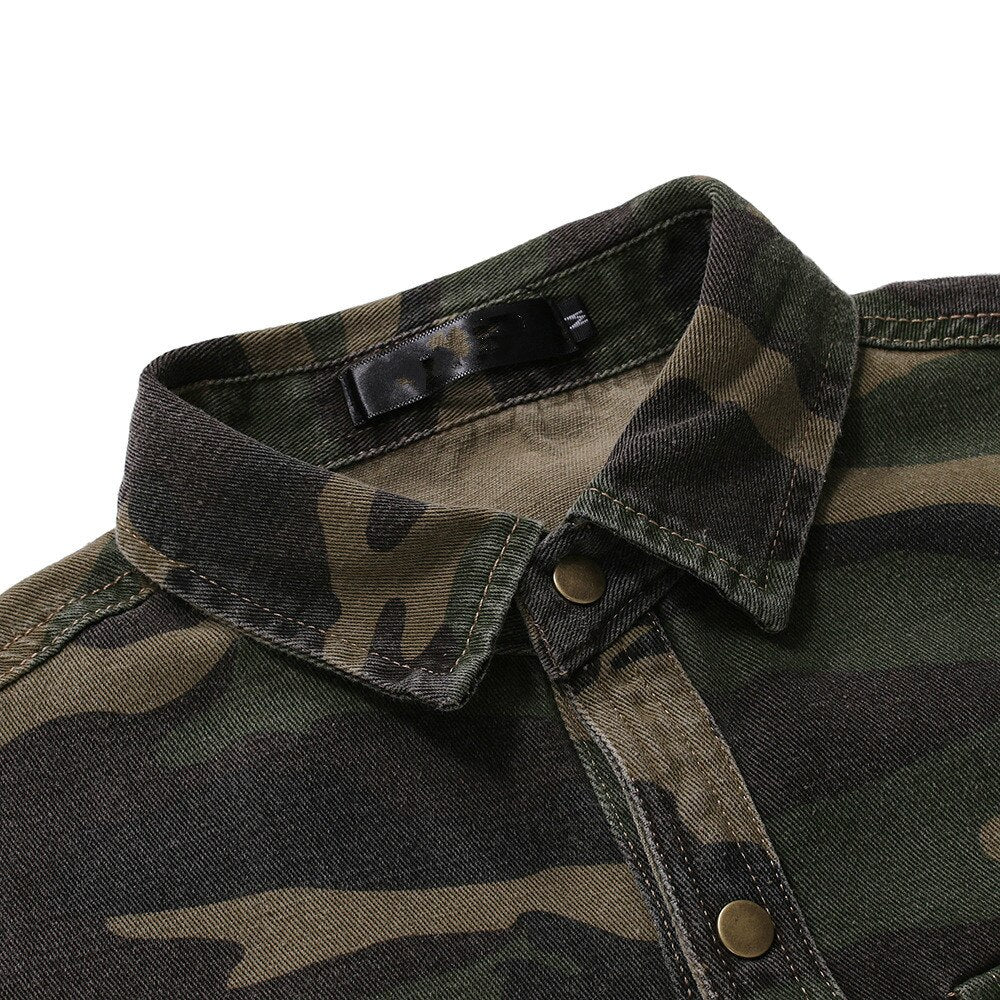 Camouflage Denim T-Shirts for Mens Army Green Long Sleeved - US2EInc Apparel Plug Ltd. Co