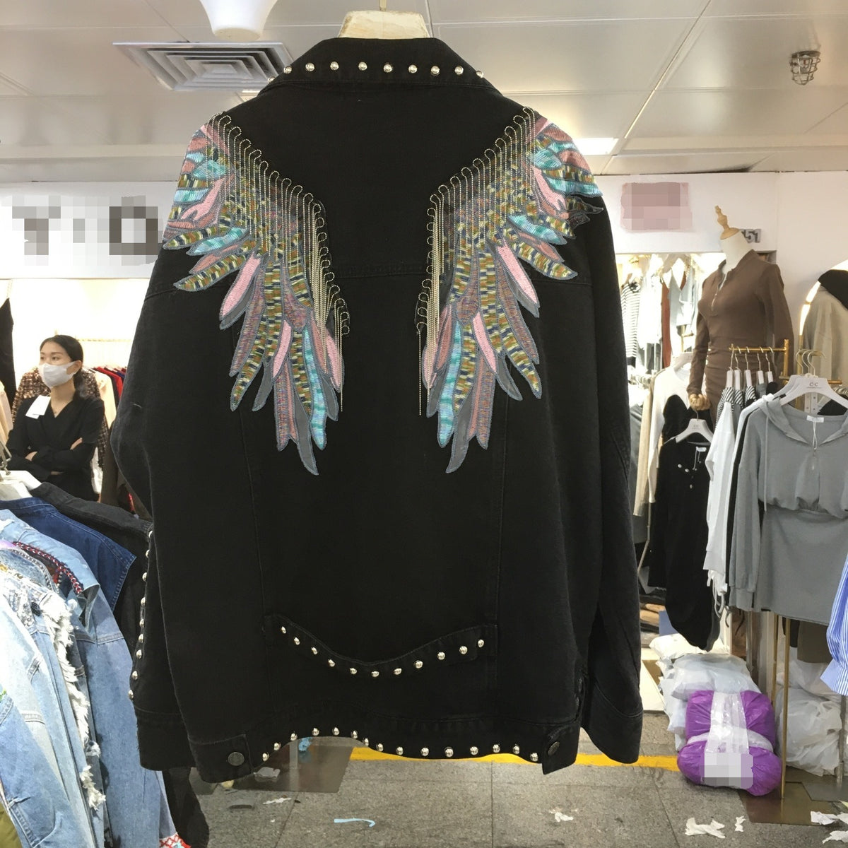 Denim Coat Womens Spring and Autumn Fashion New Relaxed Thin Wing Embroidered Tassel Long Sleeve Top