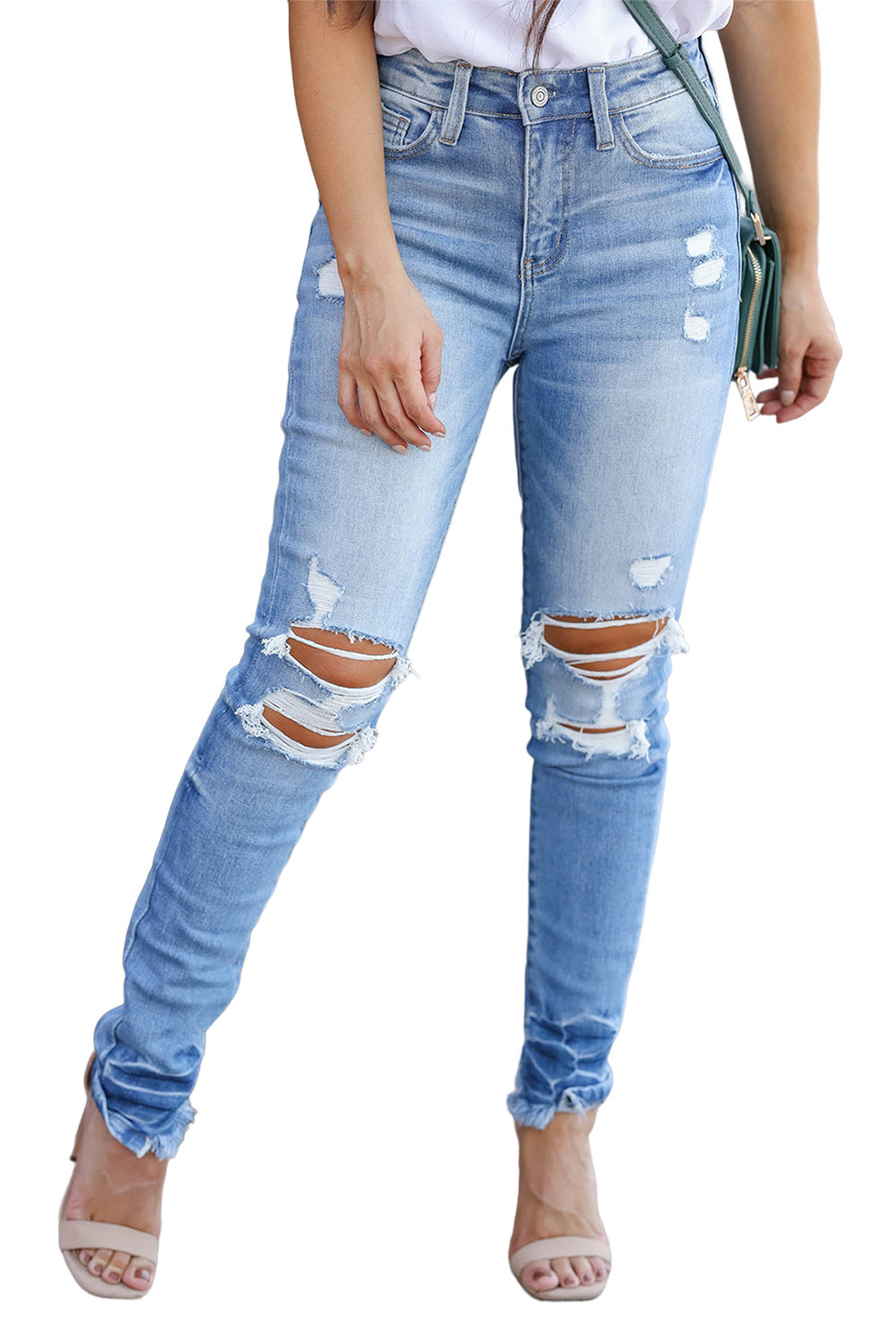 Light Blue Vintage Distressed Ripped Skinny Womens Jeans - US2EInc Apparel Plug Ltd. Co