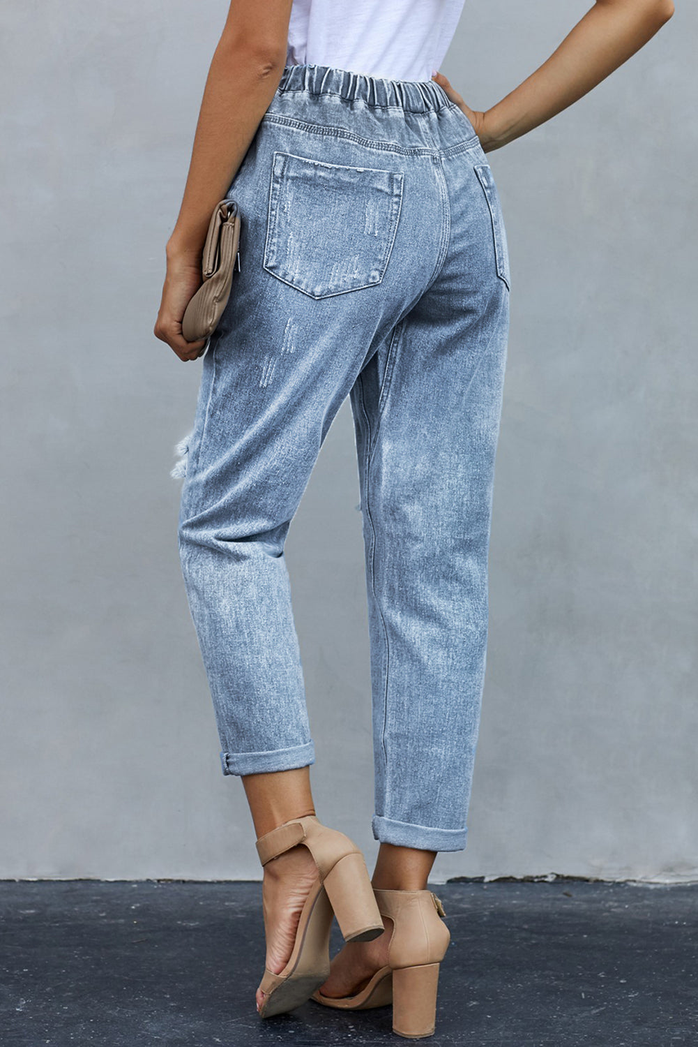 Black Gather Round Distressed Pocketed Denim Womens Jogger - US2EInc Apparel Plug Ltd. Co