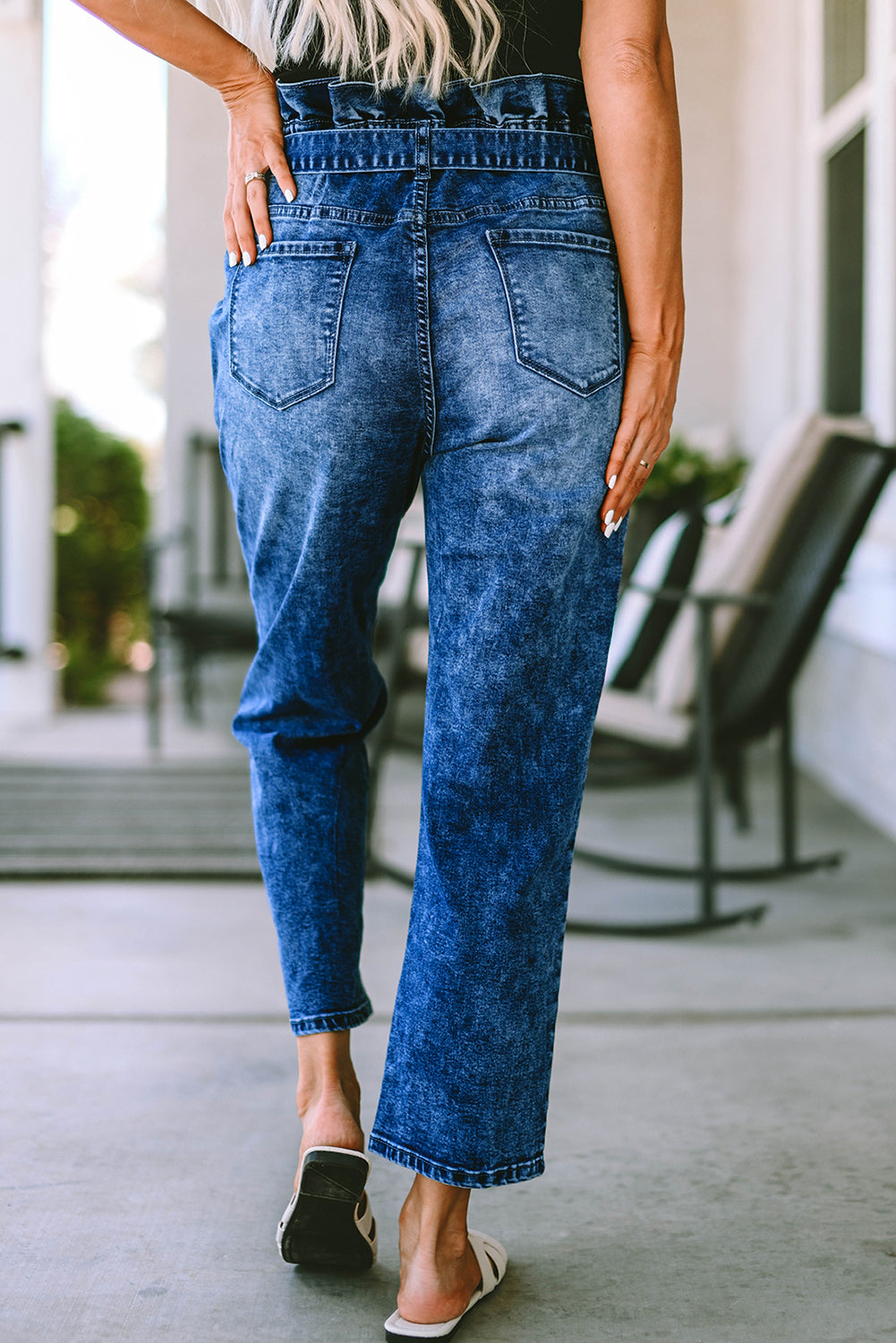 Blue Seamed Stitching High Waist Knot Skinny Womens Jeans - US2EInc Apparel Plug Ltd. Co