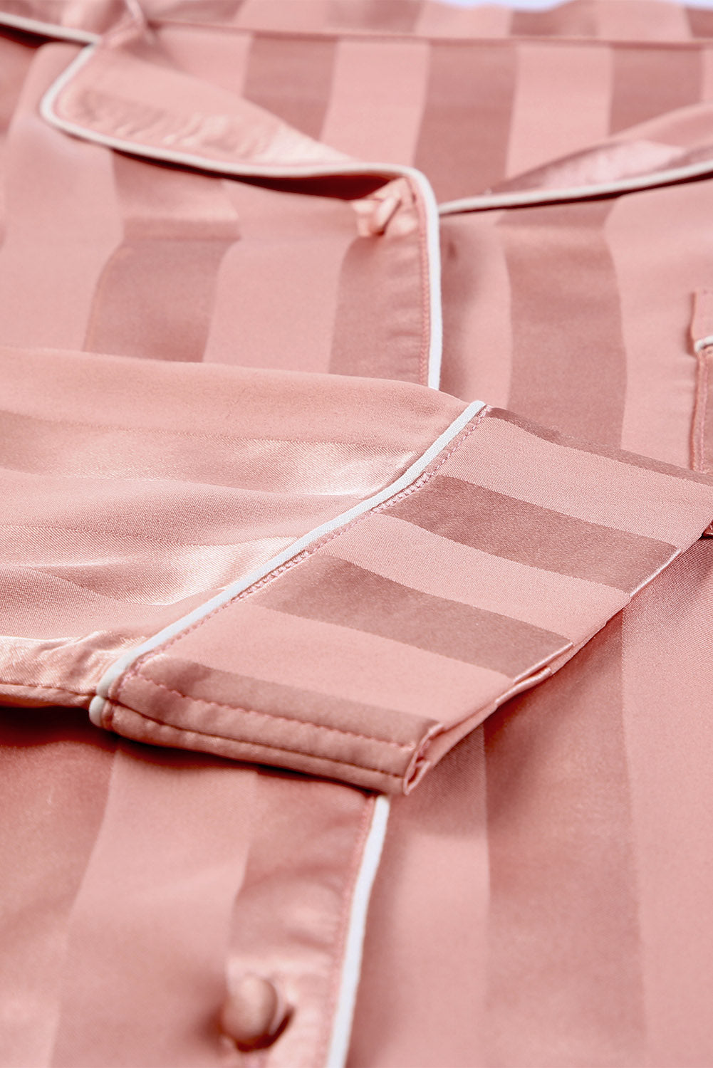 Pink Striped Print Buttoned Shirt and Drawstring Womens Shorts Lounge Set - US2EInc Apparel Plug Ltd. Co