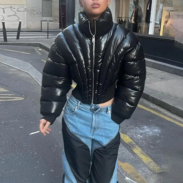 Bubble Puffer Coats Crop Black Jacket Casual Thick Warm Down Cropped Coat  Women Y2K Clothes Streetwear Winter Sexy Jakcets
