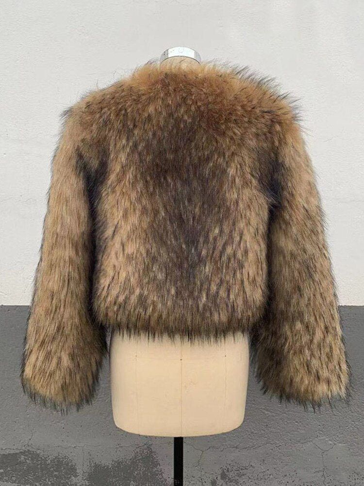 Autumn New Casual Fur Coat Women's Thickened Warm V-neck Long Sleeve Zipper Raccoon Luxury Fur Overcoat