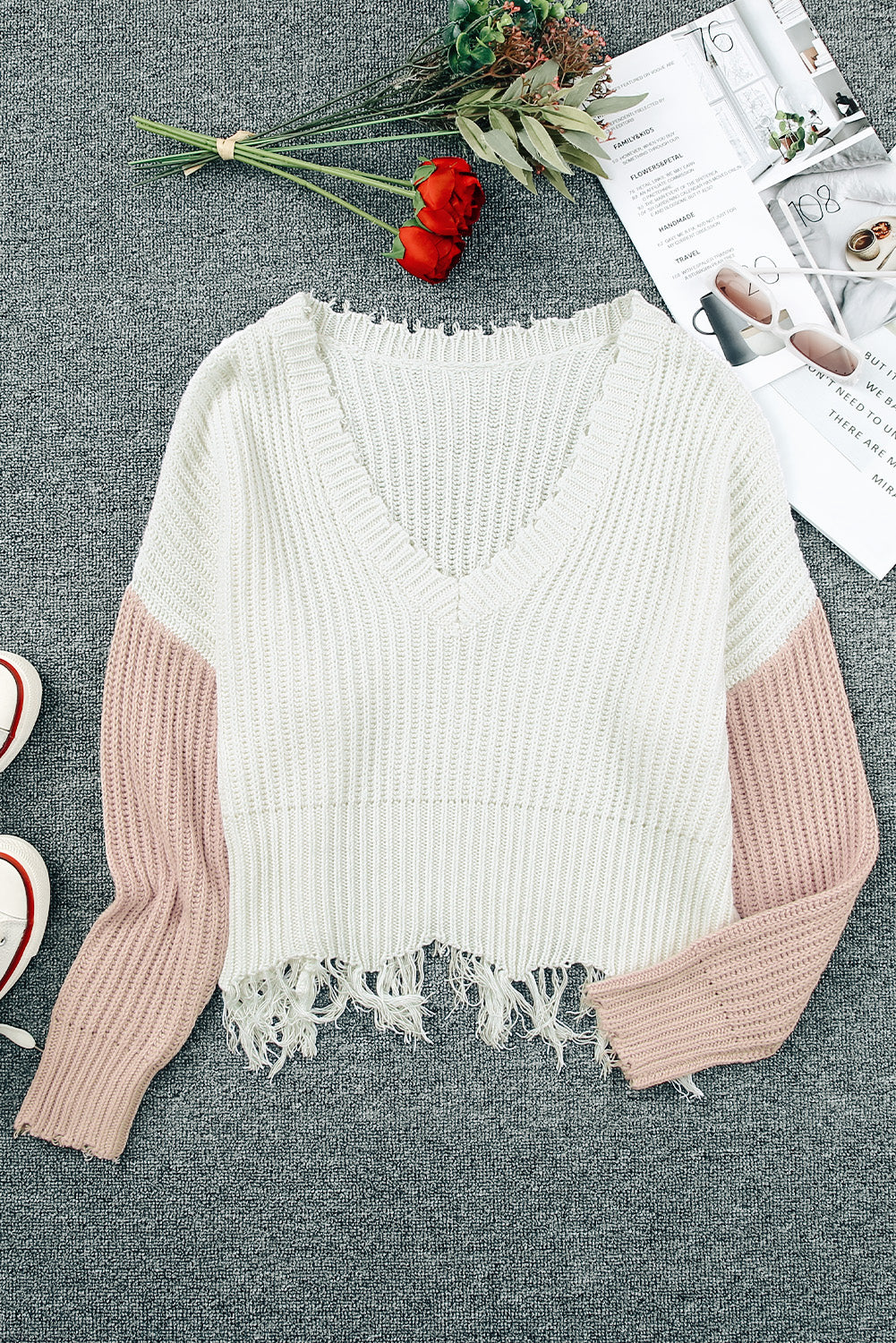 Gray Hollow-out Distressed Tassels Womens Sweater - US2EInc Apparel Plug Ltd. Co