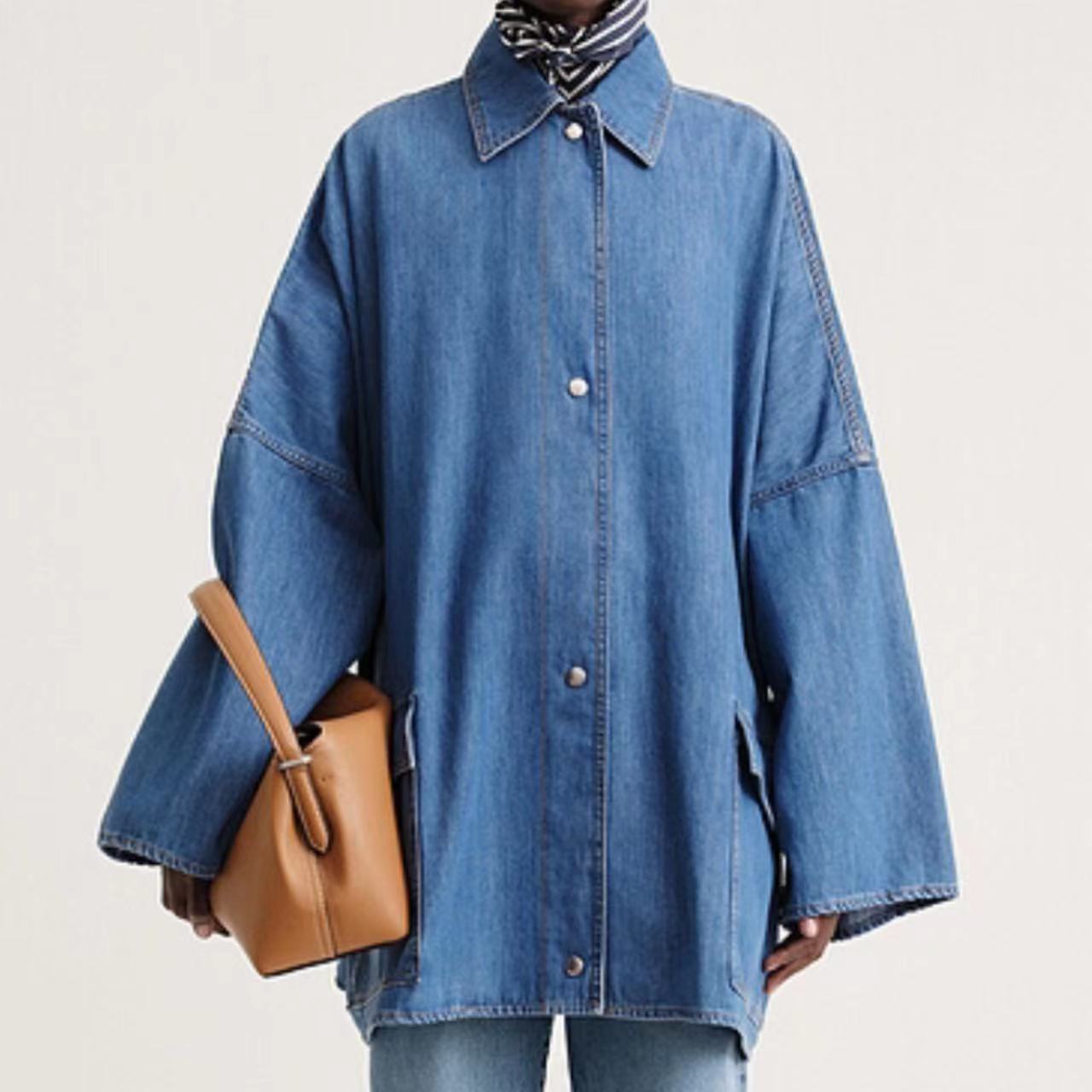 Cotton Loose Denim Coat Women's Silhouette Large Pocket Denim Shirt Long Jacket