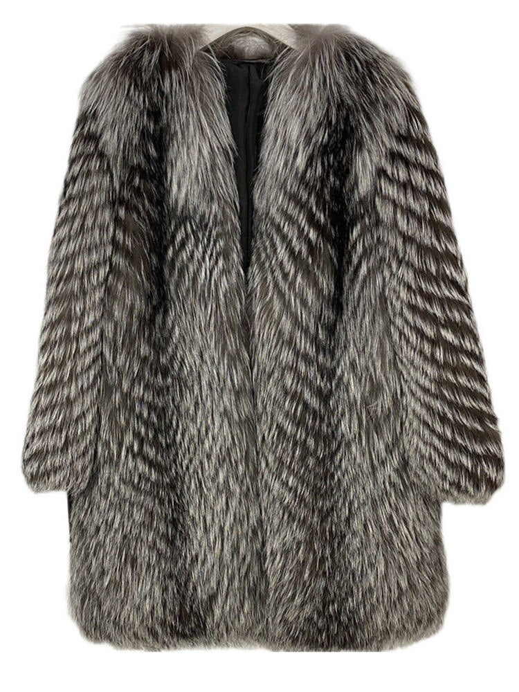 Autumn And Winter New Medium-Length Fox Fur Imitation Fur Coat Female Whole Leather Korean Version Of The Slim Coat Fashion Warm