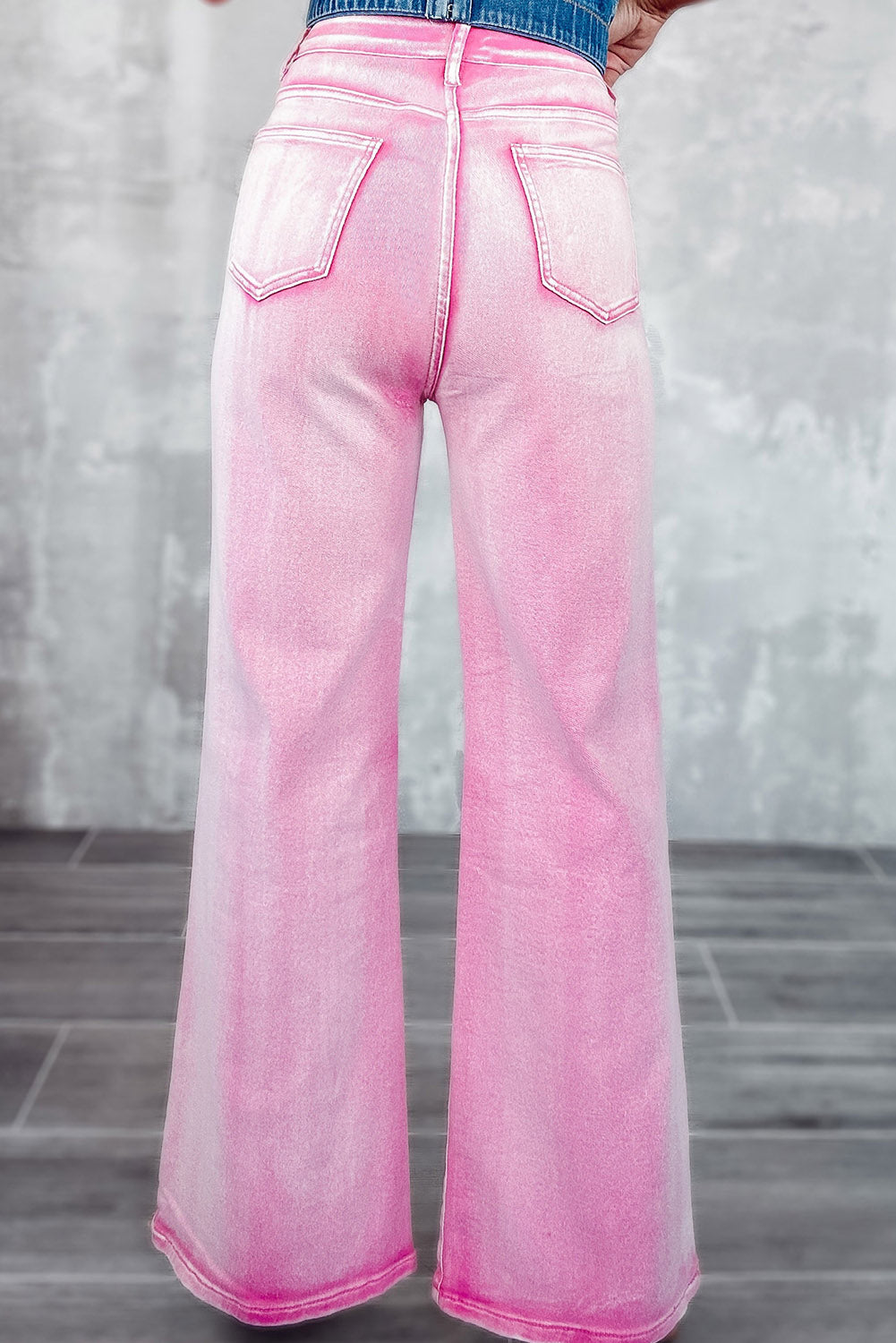 Pink High Waist Rhinestone Cutout Wide Leg Womens Jeans - US2EInc Apparel Plug Ltd. Co