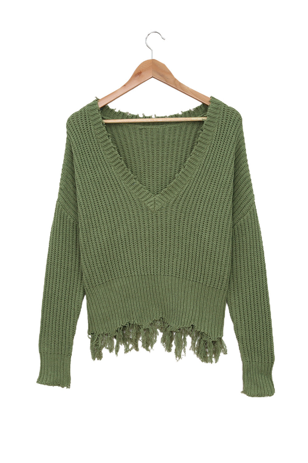 Gray Hollow-out Distressed Tassels Womens Sweater - US2EInc Apparel Plug Ltd. Co