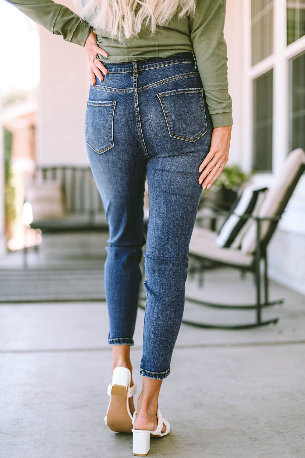 Blue Seamed High Waist Skinny Fit Womens Jeans - US2EInc Apparel Plug Ltd. Co