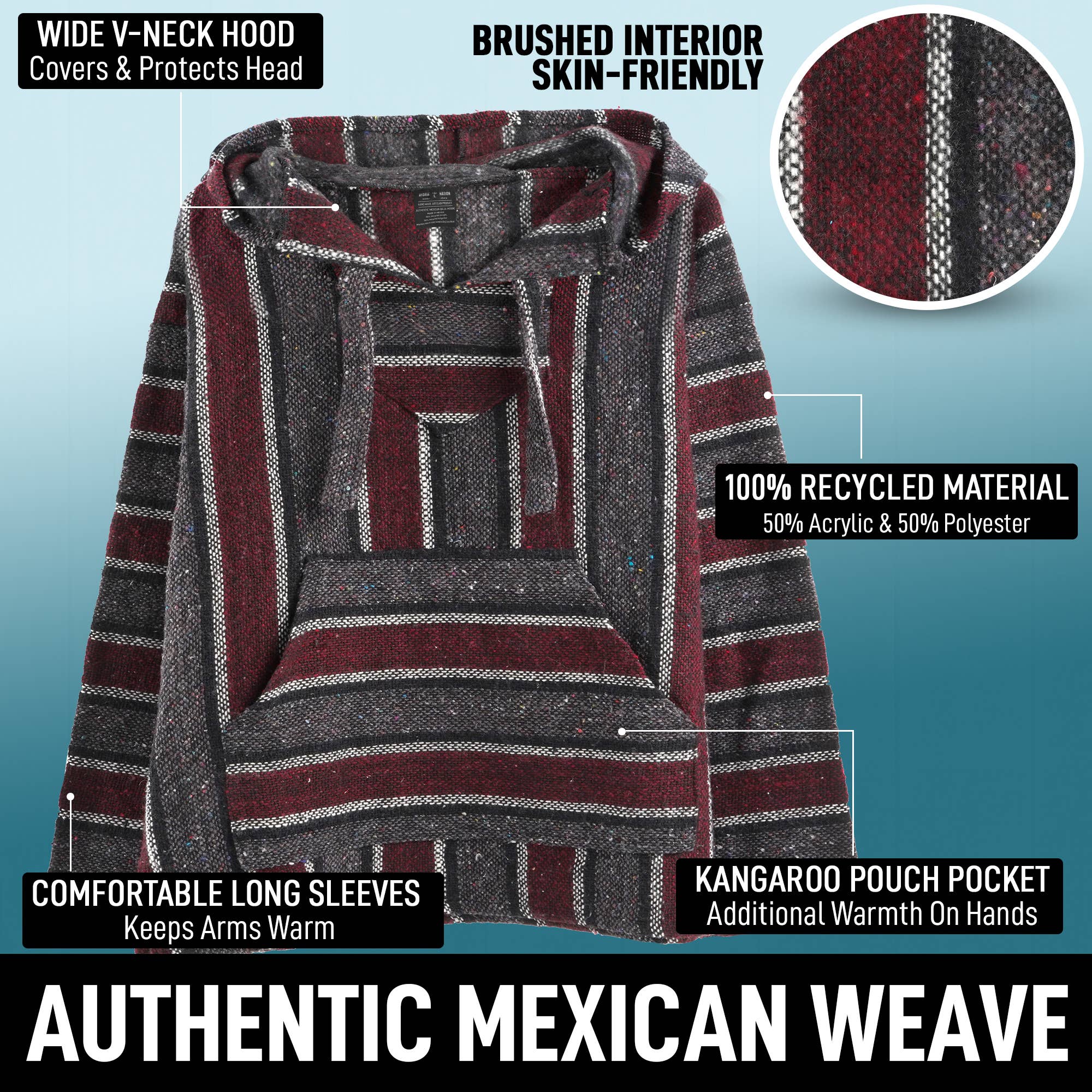 Authentic Woven Mexican Baja Hoodie Unisex - US2EInc Apparel Plug Ltd. Co