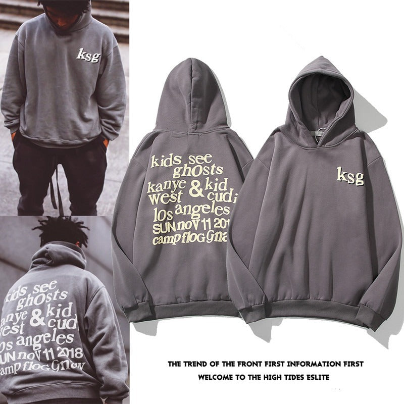 European and American Style Kanye Kanye Unisex Graffiti Foam Letter Printed Hooded Sweater Jacket