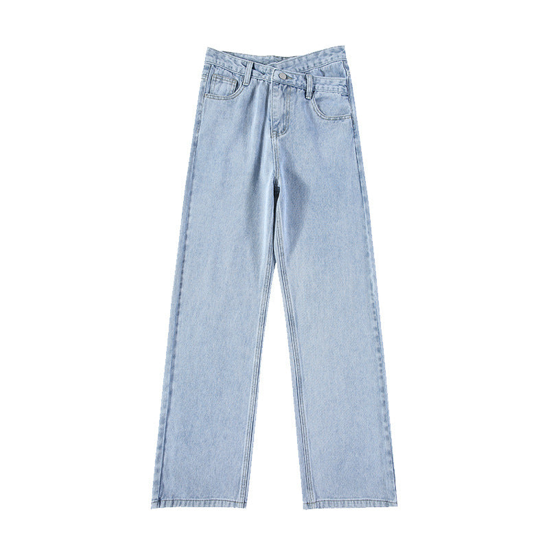 Irregular High Waist Trousers Slimming Jeans Women's Spring New Loose Straight Drapey Mopping Pants