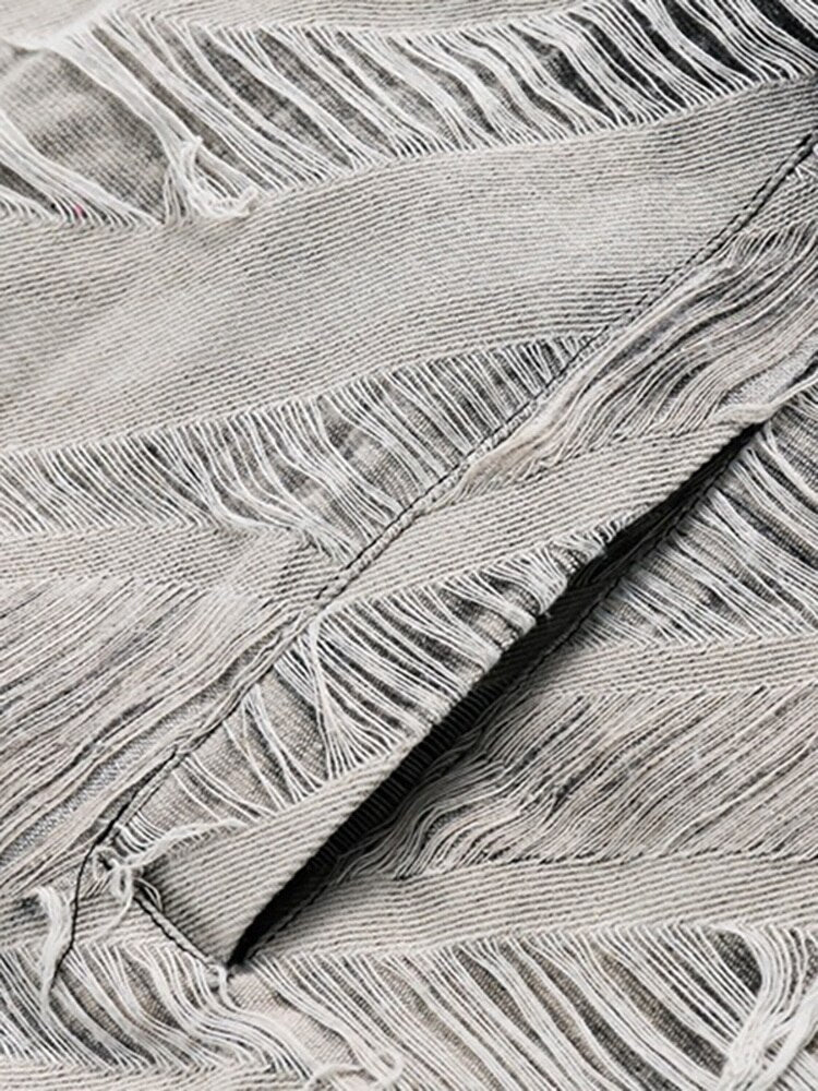 Women's Denim Coat Destroy Wash Brushed Gradient Ripped Do Old Long Sleeve Holes Jackets