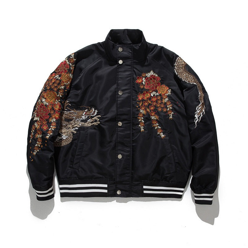 Heavy Industry Dragon Embroidery Trendy Brand Casual Boys Stand Collar Jacket Cotton Jacket
