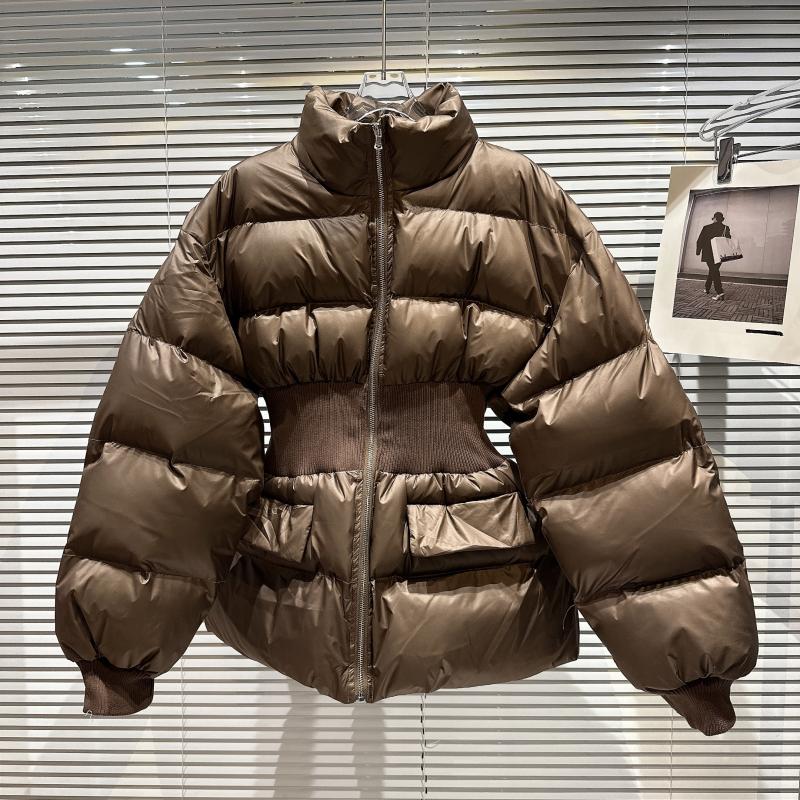 Winter new niche stand collar with threaded waistband and double pockets to keep warm on the street, cotton jacket for women