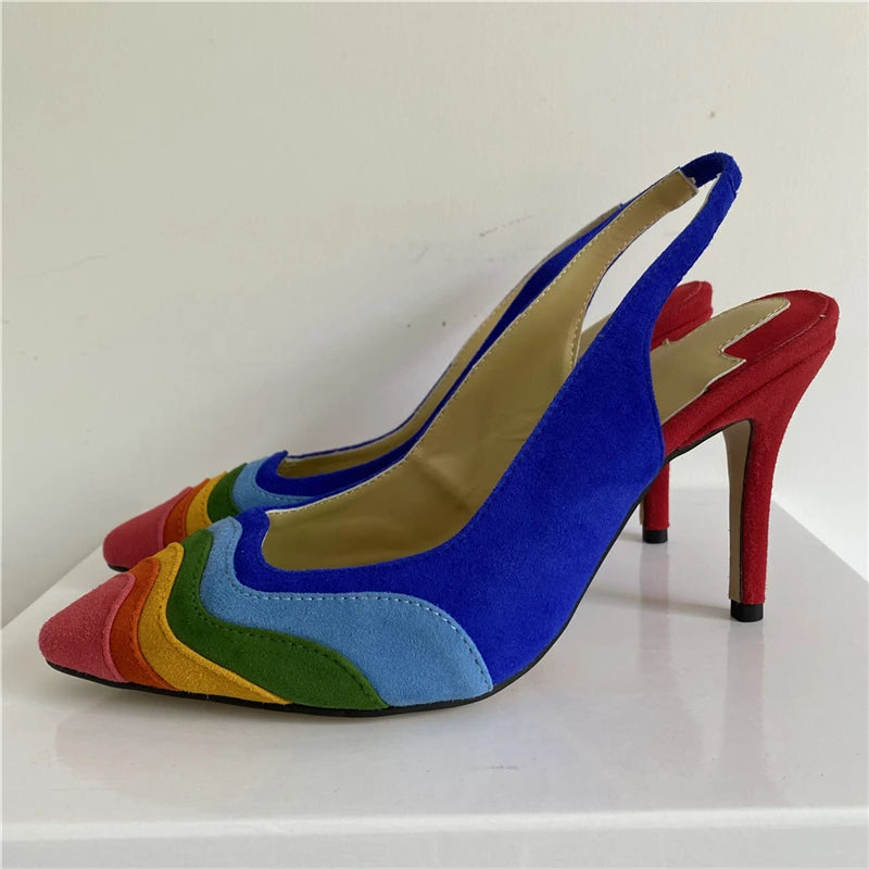 Colorful Sandals Women Peep Toe Chunky Square High Heel Rainbow - US2EInc Apparel Plug Ltd. Co