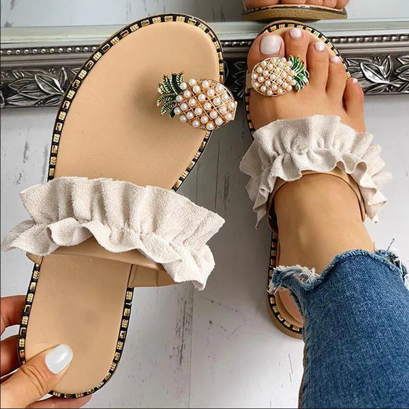 Women Flat Sandals Pineapple Beaded Slippers Shoes - US2EInc Apparel Plug Ltd. Co
