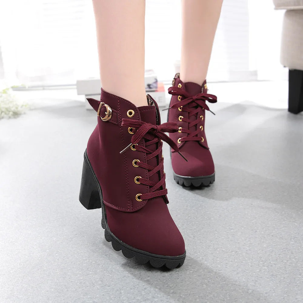 New Autumn Winter Women Boots High Quality Solid Lace-up Shoes - US2EInc Apparel Plug Ltd. Co