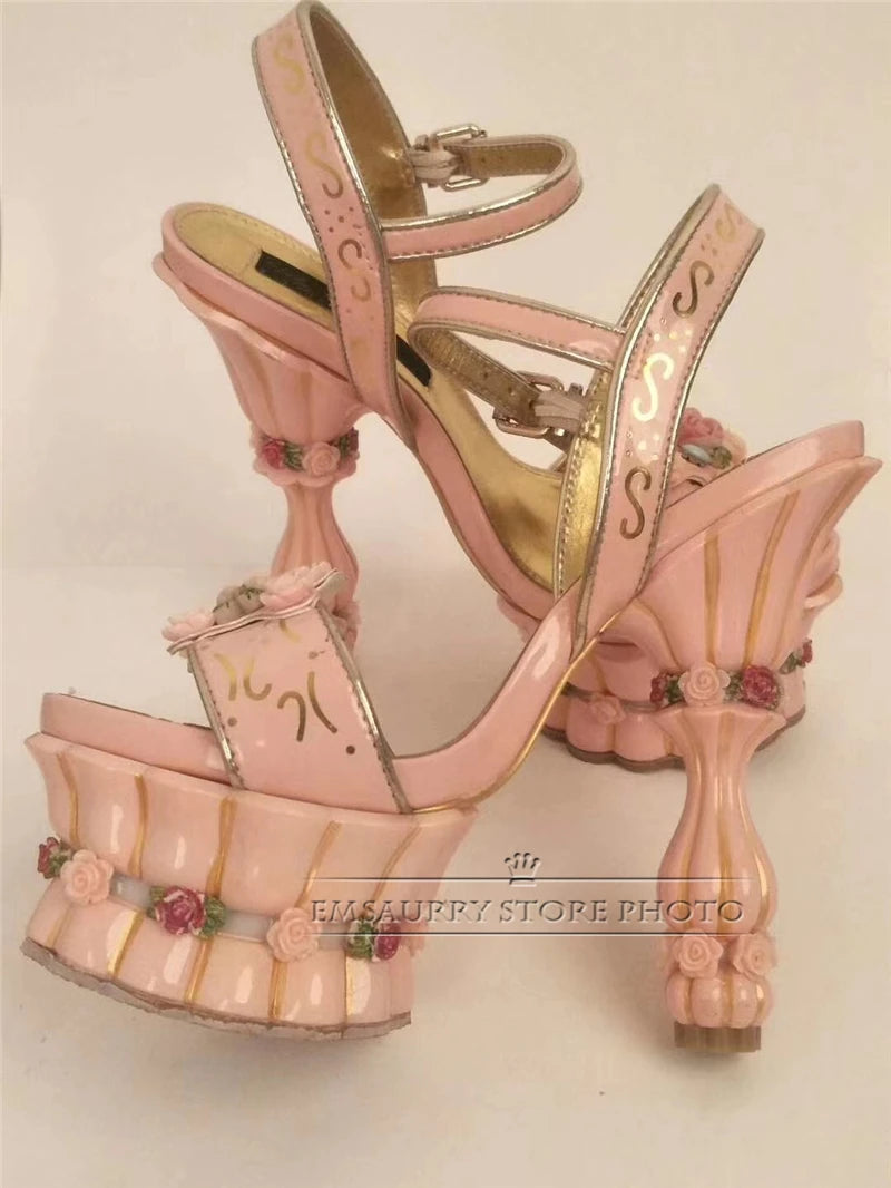 Print Flower Womens High Platform Sandals Sweet Pink Banquet - US2EInc Apparel Plug Ltd. Co