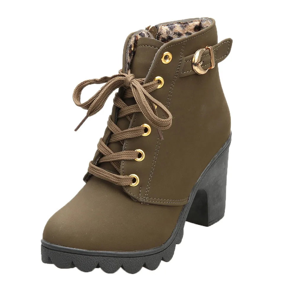New Autumn Winter Women Boots High Quality Solid Lace-up Shoes - US2EInc Apparel Plug Ltd. Co
