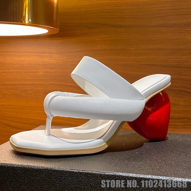 Cowhide Love Shaped High Heel Women's Shoes Slippers - US2EInc Apparel Plug Ltd. Co