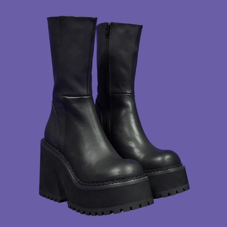 Platform Genuine Leather Ankle Boots Shoes Womens Mid Calf Ankle - US2EInc Apparel Plug Ltd. Co