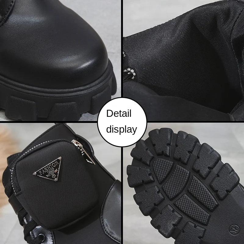 New Botas Women Motorcycle Ankle Boots Wedge Lace Up Platforms Black Leather Oxford Shoes - US2EInc Apparel Plug Ltd. Co