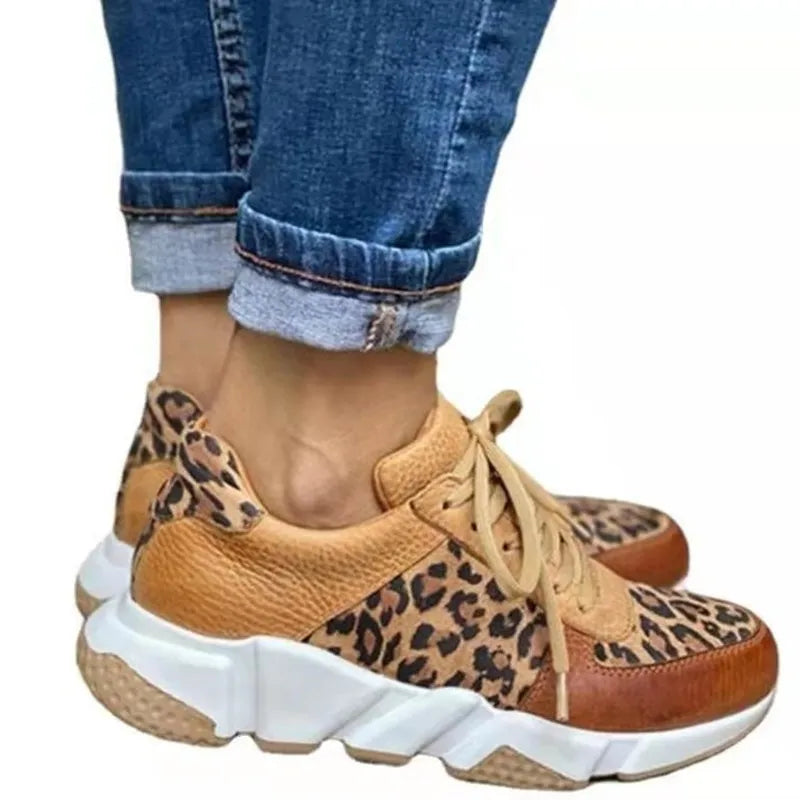 Women Platform Leopard Wedge Women's Lace Up Casual Sports Shoes - US2EInc Apparel Plug Ltd. Co