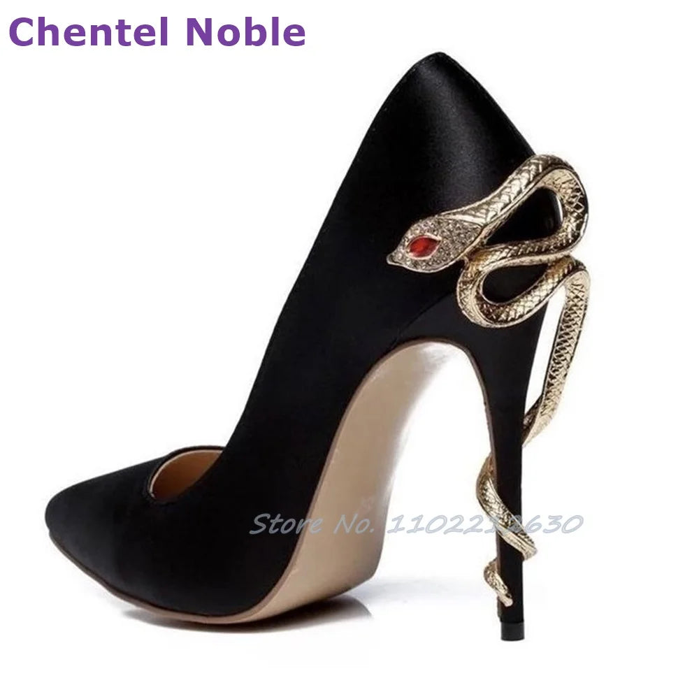 Metal Snake Wrap Heel Slip On Thin Stilettos Newest Fashion Classic Luxury Women Shoes - US2EInc Apparel Plug Ltd. Co