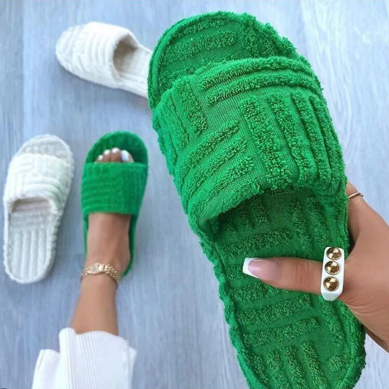 Women Green Slippers Luxury Brand Thick Sole Warm Furry Shoes - US2EInc Apparel Plug Ltd. Co