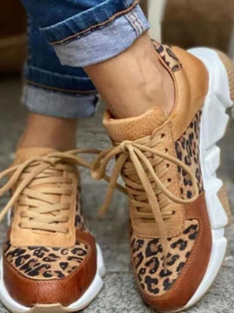 Women Platform Leopard Wedge Women's Lace Up Casual Sports Shoes - US2EInc Apparel Plug Ltd. Co