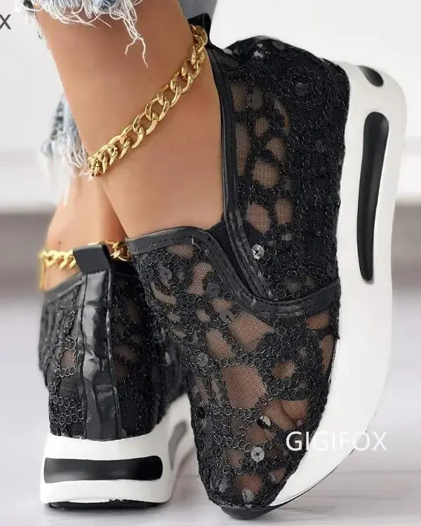 GIGIFOX Platform Floral Embroidery Sneakers Women - US2EInc Apparel Plug Ltd. Co