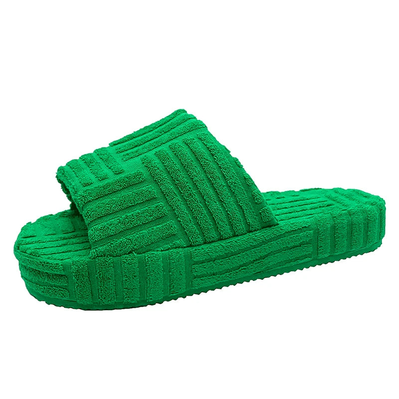 Women Green Slippers Luxury Brand Thick Sole Warm Furry Shoes - US2EInc Apparel Plug Ltd. Co