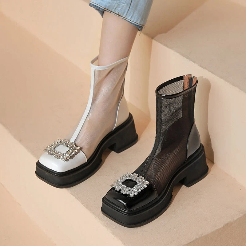 Luxury Crystal Mesh Chunky Summer New Trend Breathable Women Shoes - US2EInc Apparel Plug Ltd. Co