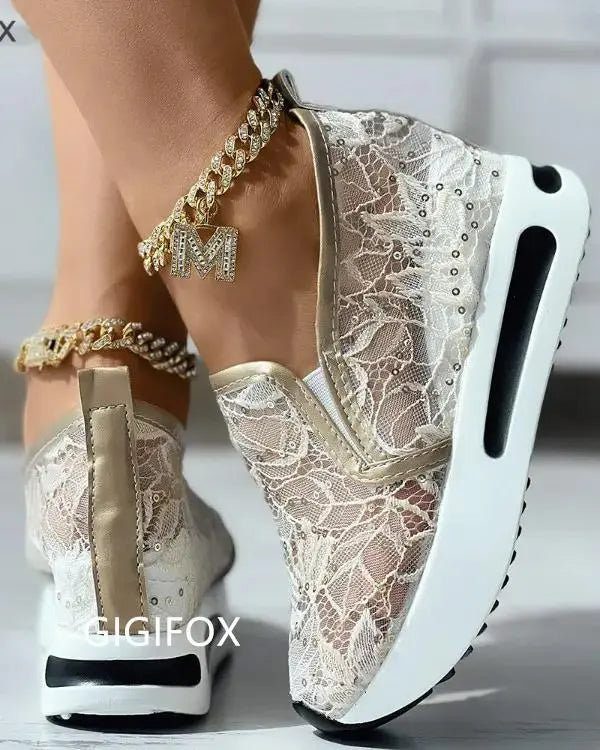 GIGIFOX Platform Floral Embroidery Sneakers Women - US2EInc Apparel Plug Ltd. Co