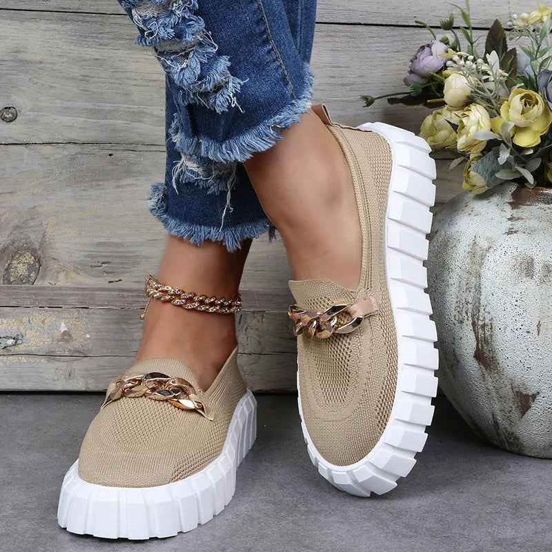 New Women Shoes Fashion Slip on Flat Casual Shoes Metal Platform Breathable - US2EInc Apparel Plug Ltd. Co