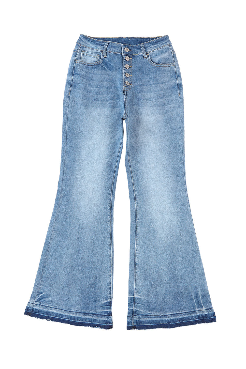 Sky Blue High Waist Buttoned Distressed Flared Womens Jeans - US2EInc Apparel Plug Ltd. Co